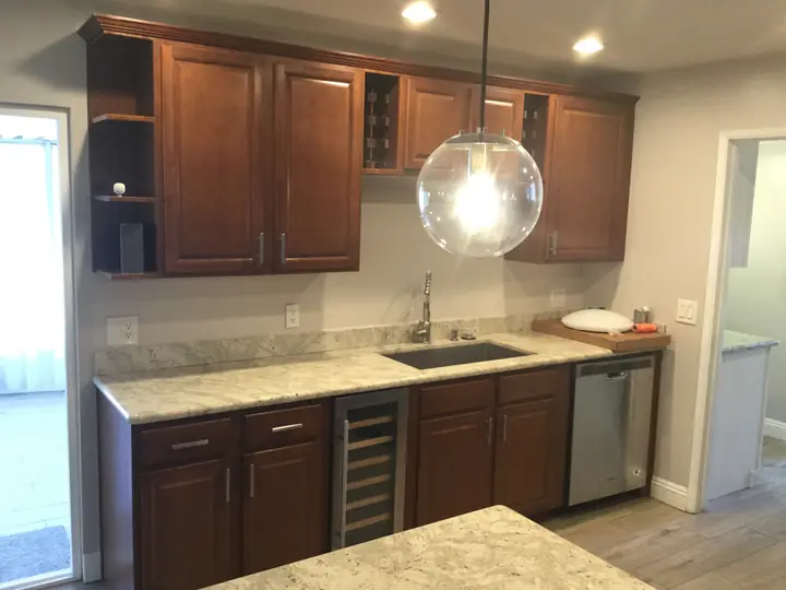 Stained Wood Kitchen Cabinets Close Up La Quinta Ca